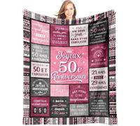 Couverture plaid polaire rose 157 x 132 cm - motifs géométriques cadeau anniversaire 50 ans