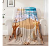 Couverture Plaid Polaire Super Chaude 100 x 130 cm, 3DPlage Étoiles De Mer Coquillages Couverture Imprimée pour Canapé Sofa Lit - Plaid en Flanelle Doux Convient à Toutes Les Saisons Couleur