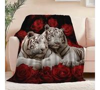Couverture Plaid Polaire Super Chaude 100 x 130 cm, Fantastique Romantique Rose Animaux Tigre Couverture Imprimée pour Canapé Sofa Lit - Plaid en Flanelle Doux Convient à Toutes Les Saisons Couleur