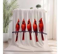 Couverture Plaid Polaire Super Chaude 127 x 152 cm, Peinture À l'huile Simple Réaliste Oiseaux Couverture Imprimée pour Canapé Sofa Lit - Plaid en Flanelle Doux Convient à Toutes Les Saisons Rouge