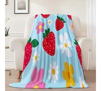 Couverture Plaid Polaire Super Chaude 150 x 200 cm, Simple Illustration Fraise Dessinée Couverture Imprimée pour Canapé Sofa Lit - Plaid en Flanelle Doux Convient à Toutes Les Saisons Couleur