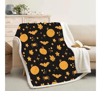 Couverture Plaid Polaire Super Chaude 160x200cm, Jaune et Blanc, Grand Plaid Canape Motif Citrouille Halloween, Couverture Lit 2 Personnes, Blanket Feuille d'érable Ultra Doux et Duveteux -Ad25