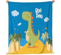 Couverture Plaid Super Chaude 150 x 200 cm, Dessins Animés Animaux Dinosaures Palmiers Couverture Imprimée pour Canapé Sofa Lit - Plaid en Flanelle Doux Convient à Toutes Les Saisons Couleur Bleu