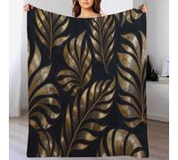 Couverture Plantes Tropicales Modernes Flanelle, Couverture Polaire Flanelle Imprimé Luxe Feuilles De Palmier, Couvertures Noir Or Légères Moelleuse Chaudes, pour Voyager Lit ou Canapé 130x150 cm