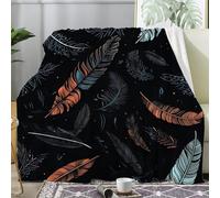 Couverture Plumes - Plaid Polaire Bohème Ethnique Style Abstrait - Plaid Lit 1 Personne en Flanelle Douce et Chaude - Decoration Canape et Couvre Lit 150x200 cm, G-588