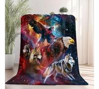 Couverture Polaire 130×150 cm, Galaxie Aigle Loup Animal Couverture Flanelle Imprimée 3D, Rouge foncé Couvertures lit Chaude Épais Jeté de Canapé, Doux et Confortable, Lavable en Machine