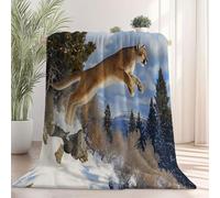 Couverture Polaire 130×150 cm, Gros Plan Lion Neige Animaux Couverture Flanelle Imprimée 3D, Noir Couvertures lit Chaude Épais Jeté de Canapé, Doux et Confortable, Lavable en Machine