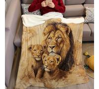 Couverture Polaire 130 x 150 cm Lion Brun père et Fils Impression 3D Plaid Polaire Douce Moelleuse Chaudes Flanelle Couverture de Lit Plaid pour Filles et Garçons