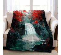 Couverture Polaire 130 x 150 cm Peinture à l'encre de Cascade forestière Imprimée 3D Plaid Flanelle Doux pour Lit et Jeté de Canapé, Enfant et Adulte
