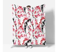 Couverture Polaire 130x150 cm Fleur Rose Flanelle Plaid Style Japonais, Couverture 1 Personne Enfant, Plaid Doux et Chaud pour Jeté de Canapé et Lit a-5476