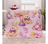 Couverture Polaire 130x150 Lapin De Dessin Animé Plaid Polaire Flanelle Convient à Toutes Les Saisons Doux et Chaud Animaux Kawaii Roses Couverture de Lit pour Ado Adultes 3D Imprimée