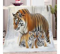 Couverture Polaire 150 x 200 cm Adulte Moelleuse Tigre Et Petit dans La Neige Flanelle Couverture lit Microfibre, Jaune Couverture en Peluche Adulte Enfants