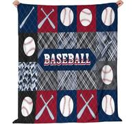 Couverture Polaire 150 x 200 cm Baseball Flanelle Plaid Écossais Bleu et Rouge, Couverture 1 Personne, Plaid Doux et Chaud pour Jeté de Canapé et Lit A-2940