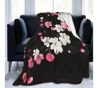 Couverture Polaire 150 x 200 cm Fleurs de Cerisier Flanelle Plaid Noir, Couverture 1 Personne, Plaid Doux et Chaud pour Jeté de Canapé et Lit A-3084