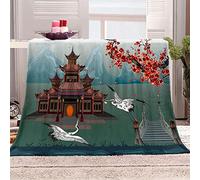 Couverture Polaire 150x200 cm Fleur de Cerisier Japonais, Plaid Polaire Grue des Fées Flanelle 2 Personnes, 3D Imprimée Couvertures et Plaids Doux et Chaud for Canape Lit