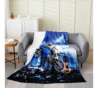 Couverture Polaire 150x200 cm Moto, Plaid Polaire Sports Extrêmes Flanelle 2 Personnes, 3D Imprimée Couvertures et Plaids Doux et Chaud for Canape Lit