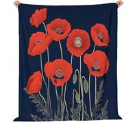 Couverture Polaire 180×200 cm, Style Affiche Fleurs Coquelicots Couverture Flanelle Imprimée 3D, Bleu foncé Couvertures lit Chaude Épais Jeté de Canapé, Doux et Confortable, Lavable en Machine