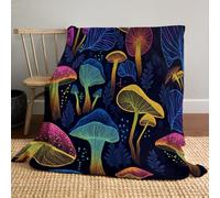 Couverture Polaire 180×200cm Style D'Art Fantastique,Plaid Polaire Conception De Champignons Linéaires Fluffy Doux et Chaude Imprimée en 3D Couvertures et Plaids en Flanelle Univers pour Canape Lit