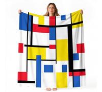 Couverture Polaire 180x200 cm Motifs Géométriques Flanelle Plaid Bleu et Jaune, Couverture lit 2 Personnes, Plaid Doux et Chaud pour Jeté de Canapé et Lit A-0093