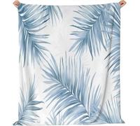 Couverture Polaire 180x220 cm Feuilles de Palmier Flanelle Plaid Feuilles Bleues, Couverture lit 2 Personnes, Plaid Doux et Chaud pour Jeté de Canapé et Lit A-1870