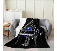 Couverture Polaire 180x220 cm Thème Musical Flanelle Plaid Noir, Couverture lit 2 Personnes, Plaid Doux et Chaud pour Jeté de Canapé et Lit a-3438