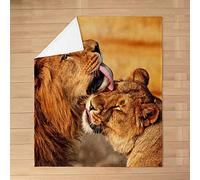 Couverture Polaire 200x200 cm Lion, Couverture Flanelle Animaux Sauvages 2 Personnes, 3D Imprimée Plaid Polaire Doux Couvertures Chaude Plaid Canape Lit