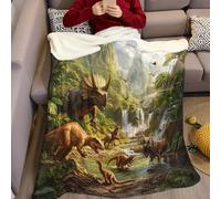 Couverture Polaire 220 x 240 cm Monde des Dinosaures en Dessin animé 3D Imprimée Plaid Polaire Sherpa Couverture en Flanelle Super Douce et Chaude pour Enfant Adulte Canapé et Lit