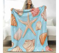 Couverture Polaire 220x240 cm Étoile de Mer Flanelle Plaid Bleu, Couverture lit 2 Personnes, Plaid Doux et Chaud pour Jeté de Canapé et Lit a-3320