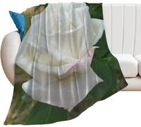 Couverture Polaire 220x240 cm Fleur de Rose Blanche, Plaid Polaire Fleurs Blanches Flanelle 2 Personnes, 3D Imprimée Couvertures et Plaids Doux et Chaud for Canape Lit TT966