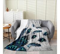 Couverture Polaire 220x240 cm La Plume, Plaid Polaire Paon Flanelle 2 Personnes, 3D Imprimée Couvertures et Plaids Doux et Chaud for Canape Lit