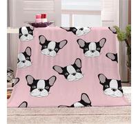 Couverture Polaire 240x220 cm Bulldog Français Plaid Polaire Lit 2 Personne 3D Imprimée Rose Couverture Doux et Chaud Plaid pour Canapé Lit, Blanket pour Adultes Enfants G830