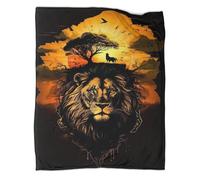 Couverture Polaire 3D Roi Lion de la Jungle 54 - Cadeau de Thanksgiving - Couverture en Flanelle - pour lit, canapé et canapé - Couverture Douce et Moelleuse - pour Voyage en Plein air - 203 x 228 cm