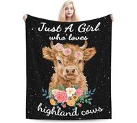 Couverture polaire à imprimé vache Highland Just A Girl Who Loves Highland Cows - Super douce, chaude et confortable - Cadeau pour filles et garçons - Décoration de chambre - 101,6 x 127 cm