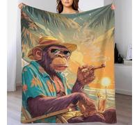 Couverture polaire à motif chimpanzé au paradis, couverture en peluche 3D, couverture en flanelle douce et chaude pour l'automne, pour garçons, filles et adolescents, 100 x 130 cm (40 x 50 pouces)
