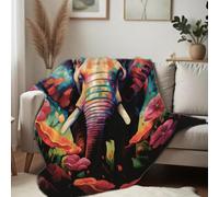 Couverture Polaire Abstract Animals Elephant and Flowers Plaid Polaire Confortable Plaid Canape Luxueuse Couverture en Peluche pour Canapé Toutes Les Saisons Camping L