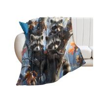 Couverture Polaire Abstract Cute Raccoon Watercolor Autumn Wildlife Raccoon Maple Leaves Plaid Polaire Légère Couverture en Peluche Confort Plaid Canape pour Canapé Chambre À Coucher Camping M