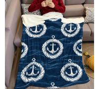 Couverture Polaire Ancre océanique 150 x 200 cm Plaid Flanelle Imprimé, Doux et Confortable pour Lit, Canapé, Enfant, Adolescent et Adulte, Bleu