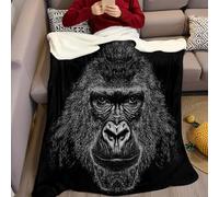Couverture Polaire Animal Gorille Noir 130 x 150 cm Plaid Flanelle Douce et Chaude, Impression 3D, Jeté de Lit ou Canapé pour Enfant et Adulte