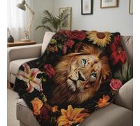 Couverture Polaire Animals and Flowers Lion Couverture en Peluche Haute Qualité Plaid Polaire Confortable Plaid Canape pour Toutes Les Saisons Canapé Camping S
