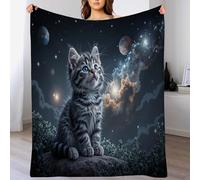 Couverture Polaire Anti-Boulochage Chaton Mignon Pour Garçons Adolescents - Couverture En Flanelle Légère Confortable Pour Chambre À Coucher, 130 X 150 Cm Animaux Sur Le Thème Du Ciel Étoilé