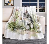 Couverture Polaire Aquarelle Mignon Chaton Papillon - Coloré Motif Couverture De Canapé en Flanelle, Douce, Moelleuse Et Chaude, Cadeau pour Garçons Et Enfants 100×130 cm