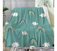 Couverture Polaire Arc-en-Ciel Nuages - Plaid Dessin Animé Jeté de Canapé - Plaid Lit 1 Personne en Flanelle Doux et Chaud 130x150 cm, G-26