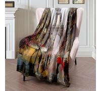 Couverture Polaire Autumn Oil Tower Abstract Watercolor Painting on Canvas Street Knife View City Tender Landmarks Plaid Polaire Doux Couverture en Peluche Confortable Plaid Canape pour M