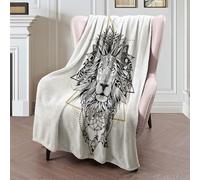 Couverture Polaire Beauty Detailed Lion Drawn Animal Aztec Style Hipster Wild Animals Wildlife African Line Coloring Couverture en Peluche Luxueuse Plaid Canape Plaid Polaire pour Canapé L