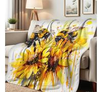 Couverture Polaire Bee and Flower Plaid Canape Luxueuse Couverture en Peluche Confortable Plaid Polaire pour Chambre À Coucher Camping Canapé S