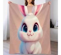Couverture Polaire Blanc Lapin Mignon 3D Animaux De Dessins Animés Douce Chaude Microfibre Ete Hiver Flanelle 75X100Cm pour Jeté De Canapé,Dessus De Lit pour Enfant Fille Garcon