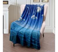 Couverture Polaire Blue Space Summer Water Deep on Line Outdoor Wave Nature White Textures Tropical Cloud Plaid Canape Confortable Plaid Polaire Luxueuse Couverture en Peluche pour Canapé M