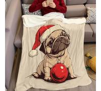 Couverture Polaire Carlin de Dessin animé avec Un Bonnet 70 x 100 cm Plaid Flanelle Douce et Chaude, Impression 3D, Jeté de Lit ou Canapé pour Enfant et Adulte