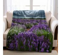 Couverture Polaire Champs de Fleurs et de Lavande 150 x 200 cm pour 2 Personnes Plaid Flanelle Doux et Chaud Imprimé 3D pour Canapé et Lit
