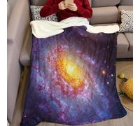 Couverture Polaire Ciel étoilé et nébuleuses 130 x 150 cm Plaid Flanelle Douce et Chaude, Impression 3D, Jeté de Lit ou Canapé pour Enfant et Adulte, Violet